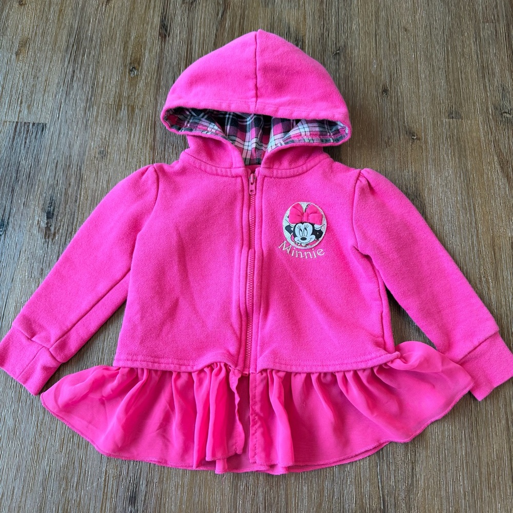 4/20$ Disney Minnie Mouse Pink Zip Up Hoodie with Tulle Hem size 3